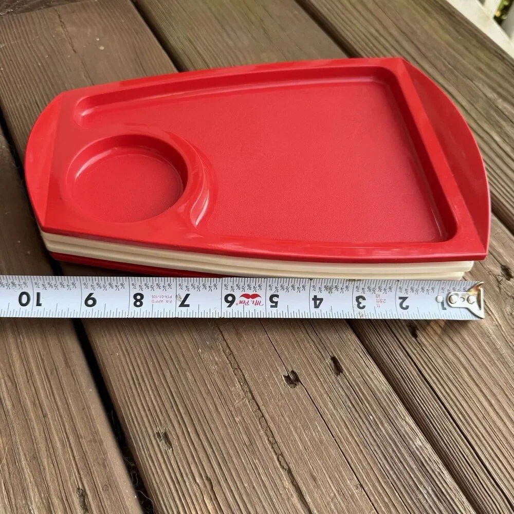 Vintage Fremware No 808 Melamine TV Dinner Snack Trays Set 4 Red White